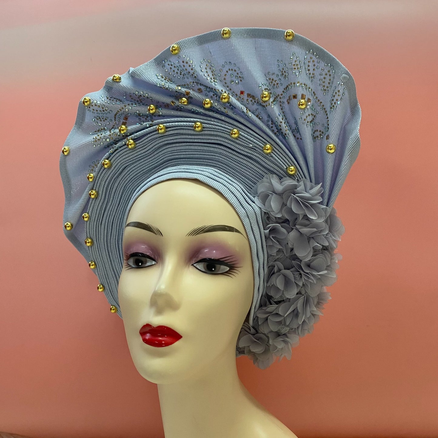 Pretied Turban- Luxury Nigerian Aso Oke Headtie Already Made African Headtie Women Headbands Head Wrap Turban Cap Auto Gele Headties Femme Headscarf Headgear Sewing Fabric For Party