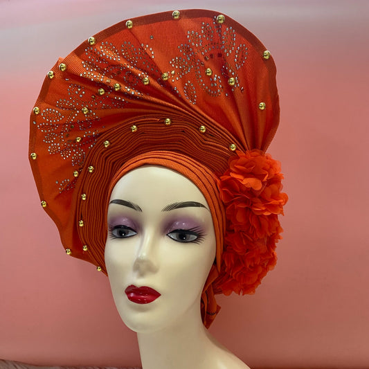 Pretied Turban- Luxury Nigerian Aso Oke Headtie Already Made African Headtie Women Headbands Head Wrap Turban Cap Auto Gele Headties Femme Headscarf Headgear Sewing Fabric For Party