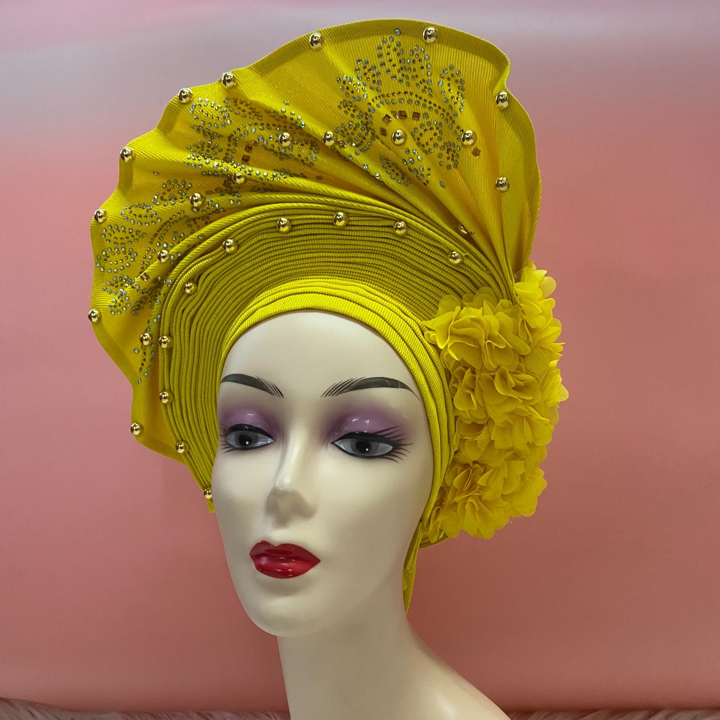 Pretied Turban- Luxury Nigerian Aso Oke Headtie Already Made African Headtie Women Headbands Head Wrap Turban Cap Auto Gele Headties Femme Headscarf Headgear Sewing Fabric For Party