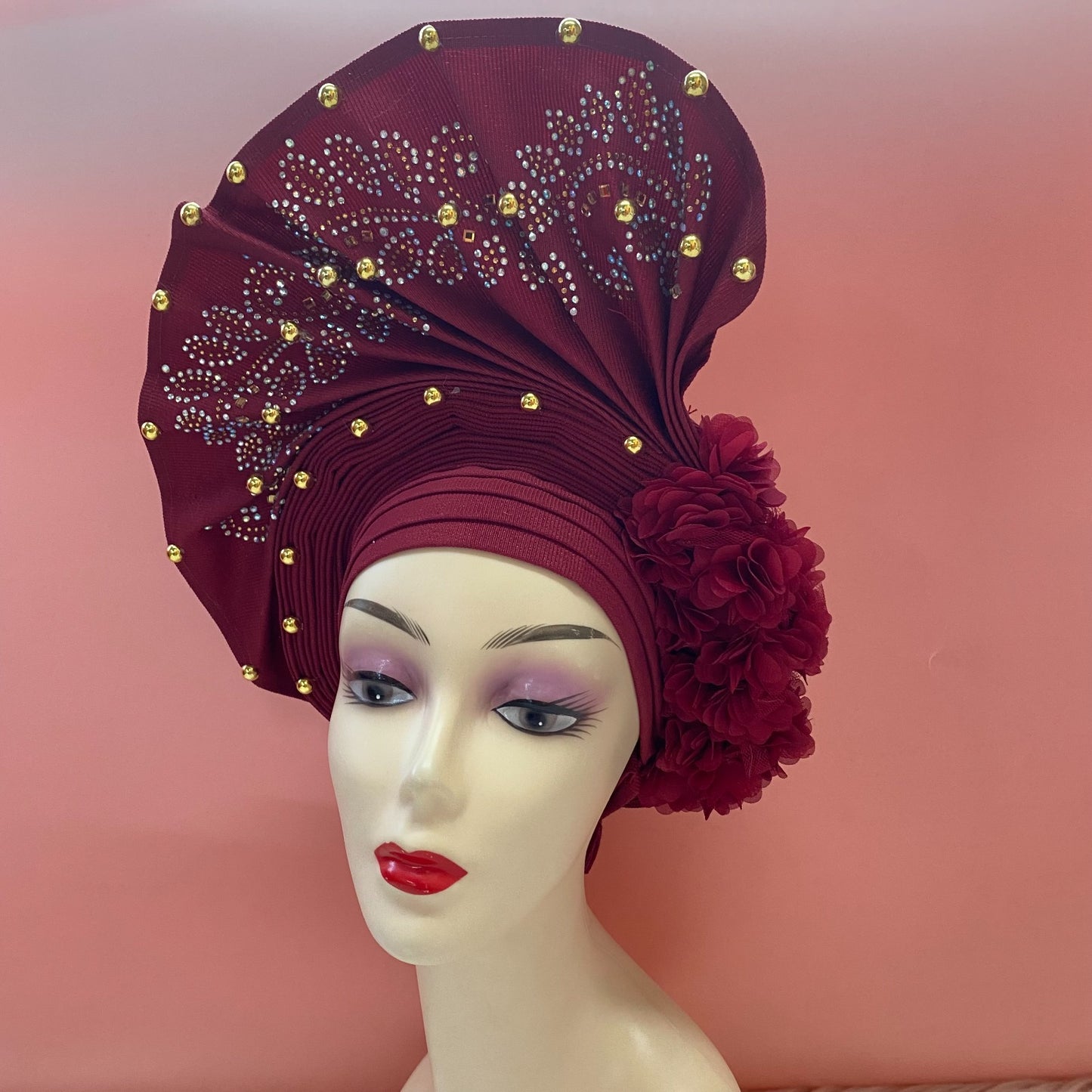 Pretied Turban- Luxury Nigerian Aso Oke Headtie Already Made African Headtie Women Headbands Head Wrap Turban Cap Auto Gele Headties Femme Headscarf Headgear Sewing Fabric For Party