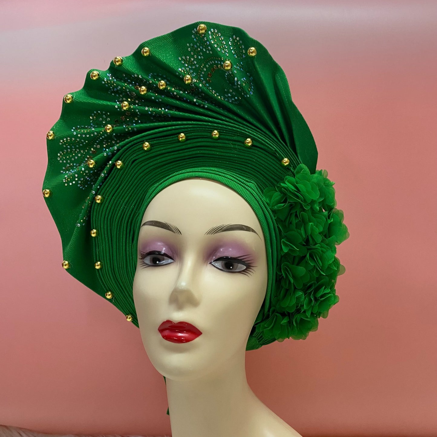 Pretied Turban- Luxury Nigerian Aso Oke Headtie Already Made African Headtie Women Headbands Head Wrap Turban Cap Auto Gele Headties Femme Headscarf Headgear Sewing Fabric For Party