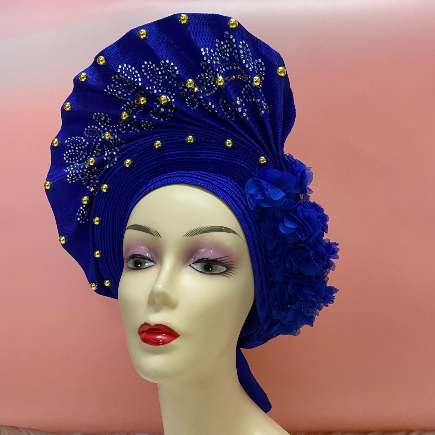 Pretied Turban- Luxury Nigerian Aso Oke Headtie Already Made African Headtie Women Headbands Head Wrap Turban Cap Auto Gele Headties Femme Headscarf Headgear Sewing Fabric For Party