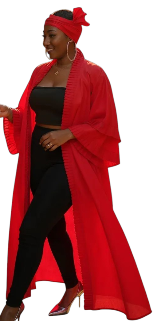 Ade's Solid Print  Kimono Duster- Red