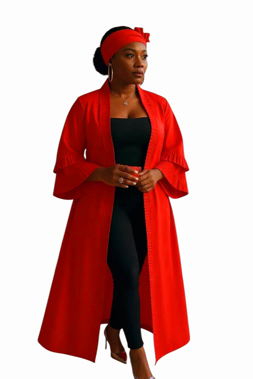 Ade's Solid Print  Kimono Duster- Red