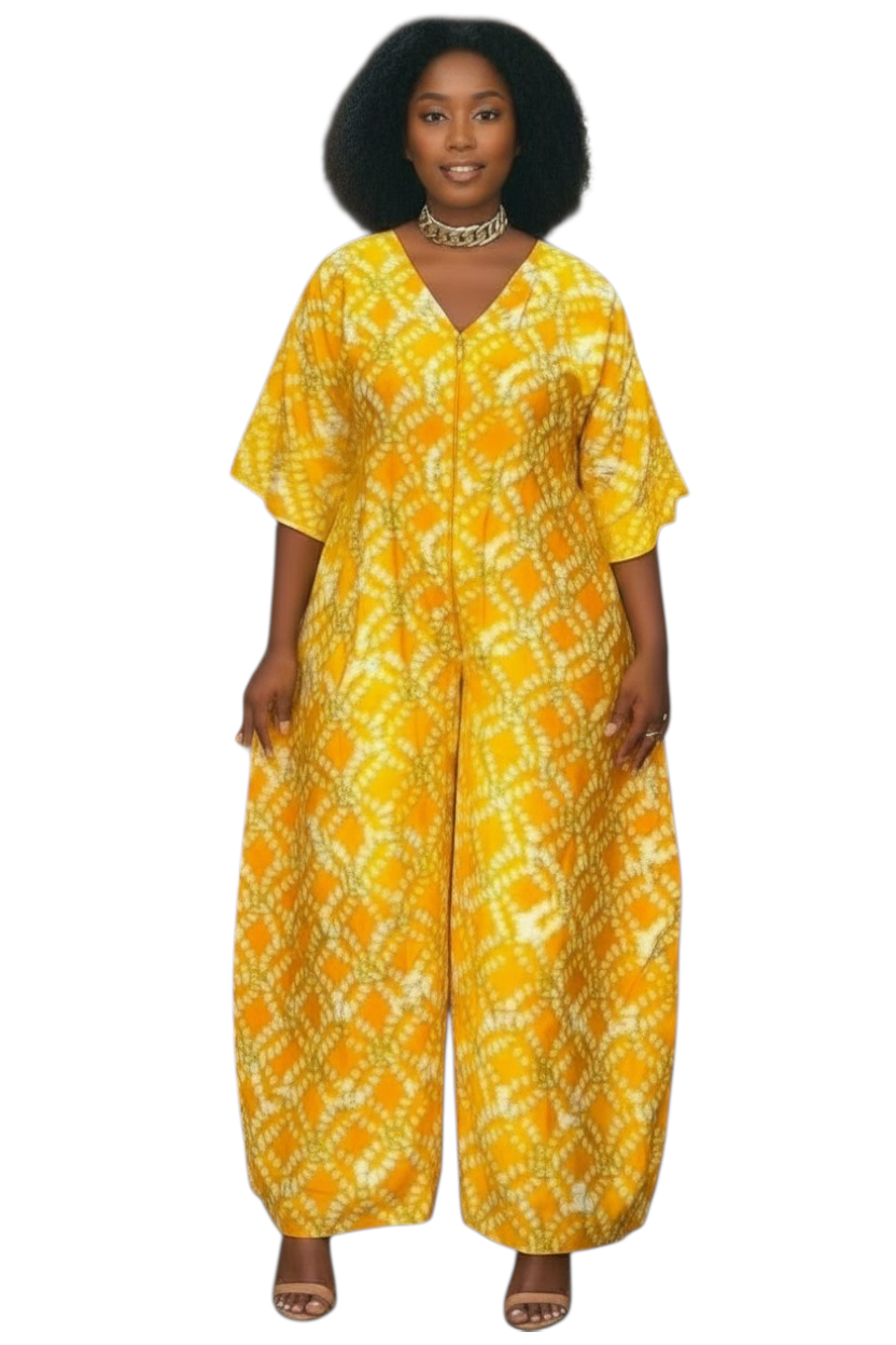 ZURI Adire Jumpsuit – Handmade African Statement Piece-Size 14/16-Print K