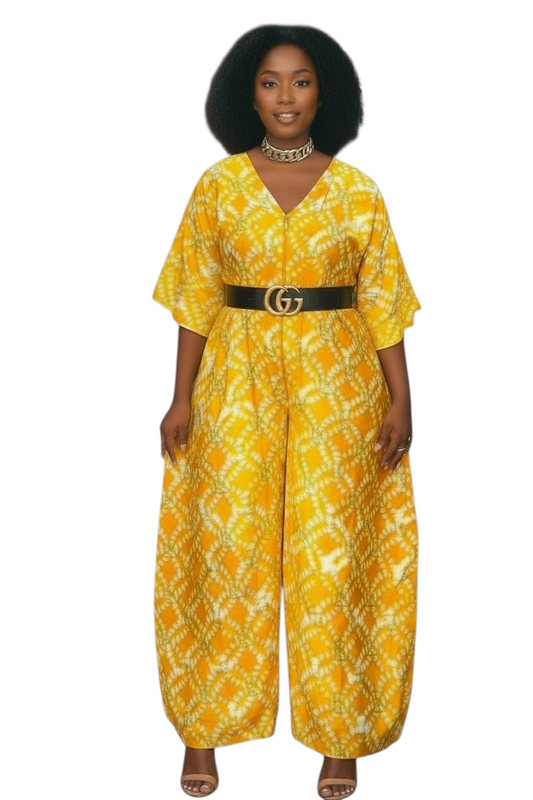 ZURI Adire Jumpsuit – Handmade African Statement Piece-Size 14/16-Print K