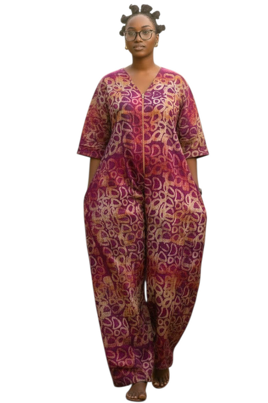 ZURI Adire Jumpsuit –Handmade African Statement Piece-Size 10/12-Print L