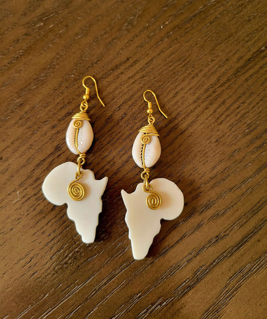 Brass, Bone & Shell Earrings-Kaibeh