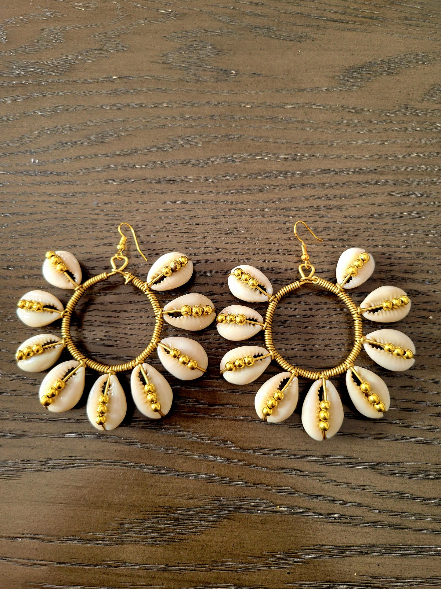 Floral Shell & Brass Hoop Earrings – Lightweight African-Inspired Jewelry