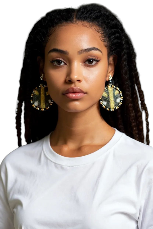 Adamas Small Beaded Mudcloth Earrings-Claire
