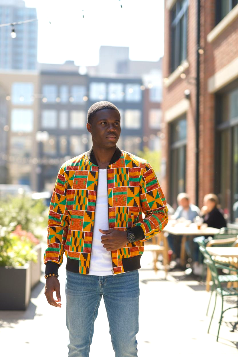 African Print Jacket UNISEX Kente Bomber Jacket, Ankara Jacket for Men Women Kids Fall Jacket