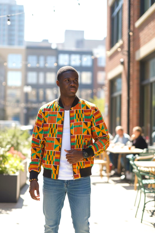 African Print Jacket UNISEX Kente Bomber Jacket, Ankara Jacket for Men Women Kids Fall Jacket