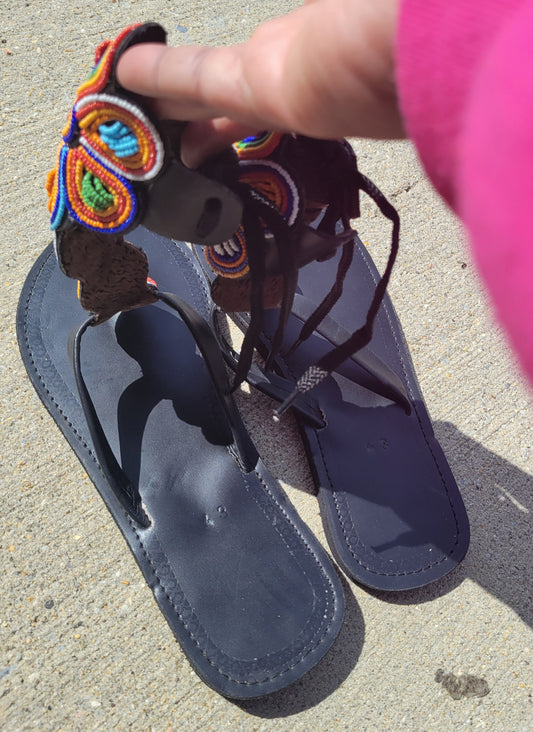 African Leather beaded gladiator sandals