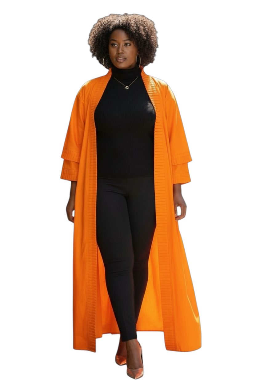 Ade's Solid Print  Kimono Duster- Orange