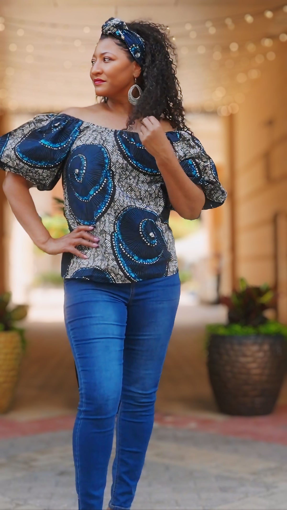 Zola Ankara Off-Shoulder Top + Headwrap