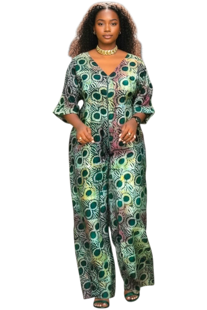 ZURI Adire Jumpsuit – Handmade African Statement Piece-Size 12/14-Print C