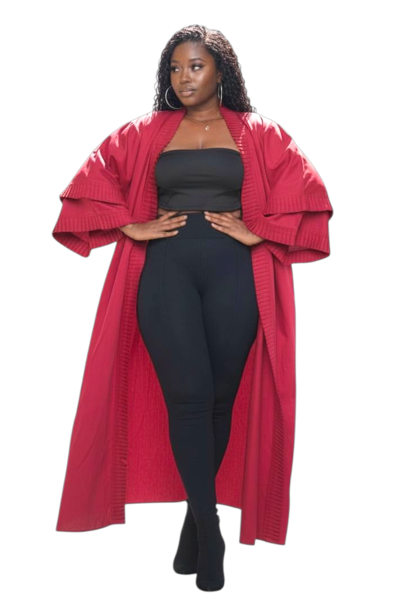 Ade's Solid Print  Kimono Duster- Dark Red