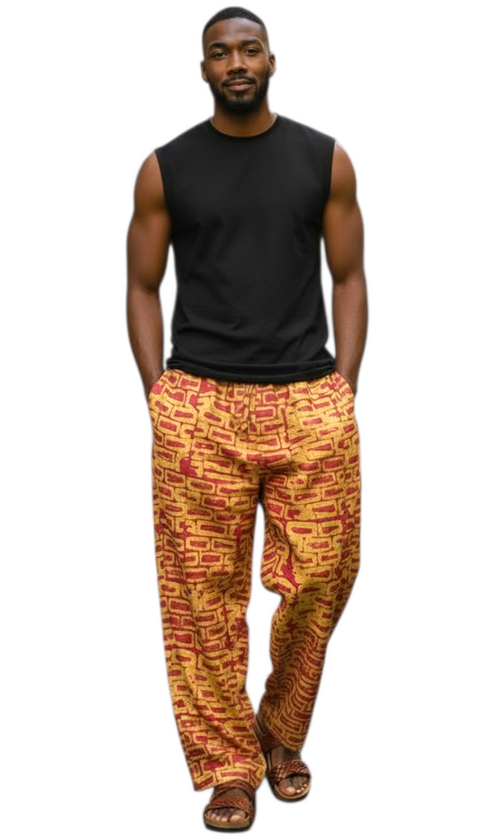 Zuri Unisex Luxe Adire Pants – Handmade African Print Wide-Leg Pants (Up to 3X)- Print B