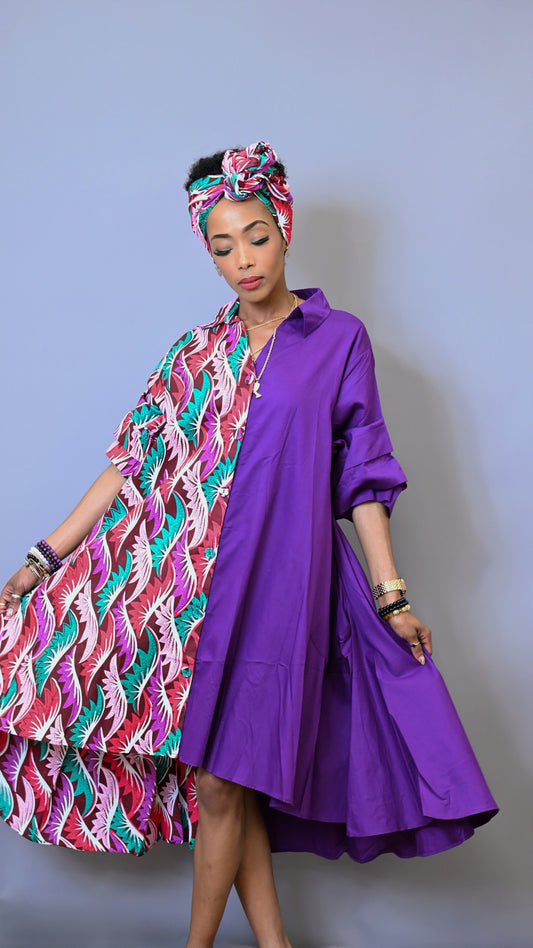 Casy's Hi-Low Shirt Dress- Print C