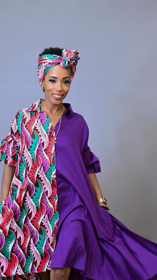 Casy's Hi-Low Shirt Dress- Print C