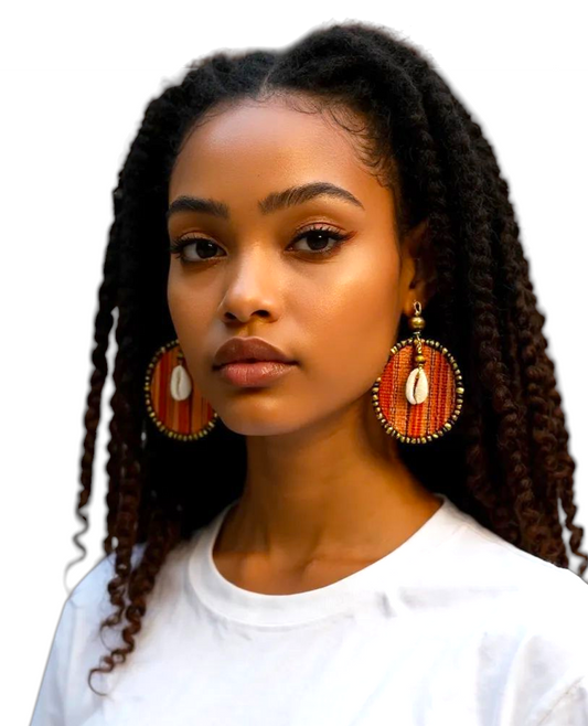 Adamas Shell Large Beaded Mudcloth Earrings-Musu