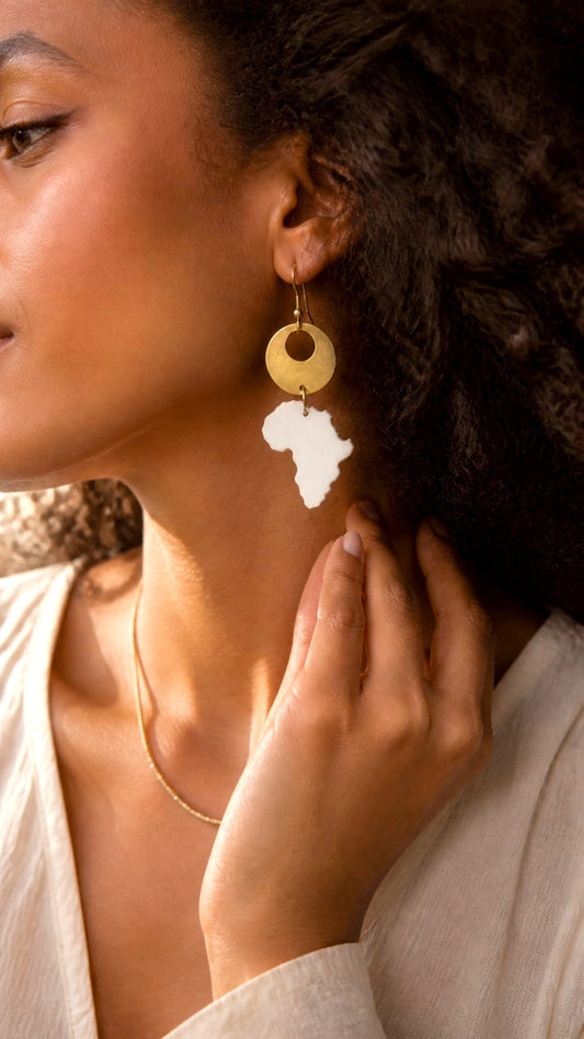Brass, Bone & Shell Earrings-Kaibeh