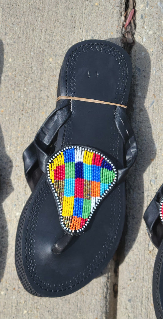 Multi Colored maasai beaded sandals-E