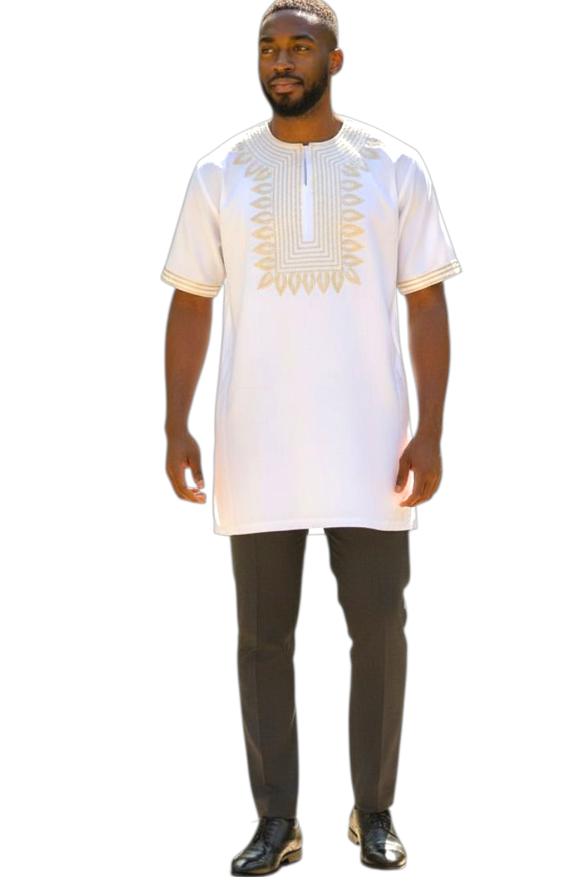 Abu's White Gold Unisex Embroidered Tunic Shirt