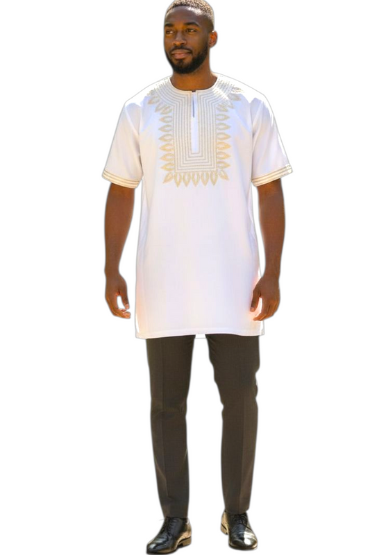 Abu's White Gold Unisex Embroidered Tunic Shirt