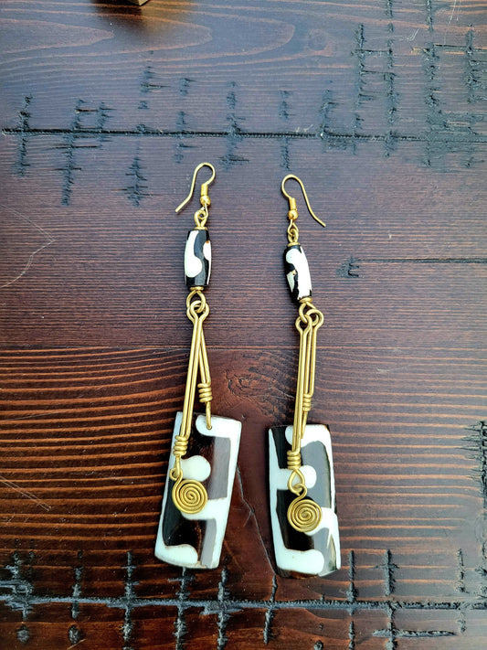 Brass and Bone Earrings- Zaniya