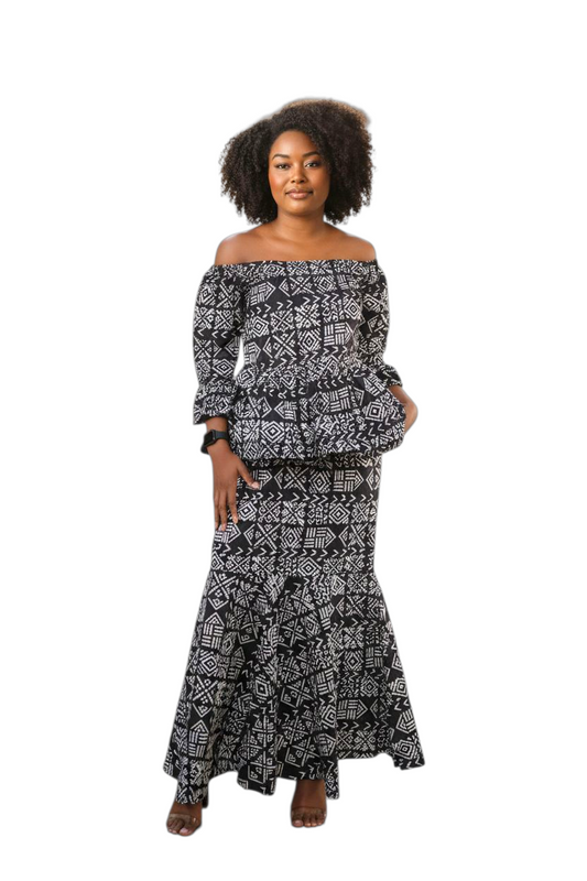 Yahden Women Ankara Off Shoulder Top and Fish Tail Skirt Set-Print B &C