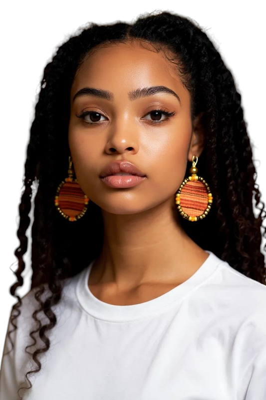 Adamas Small Beaded Mudcloth Earrings-Ife