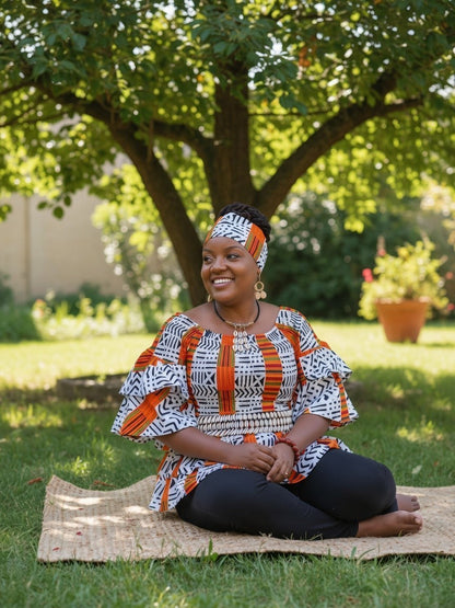 Sanaa Smocked Ankara Peplum Top | African Print Top | Yah’den