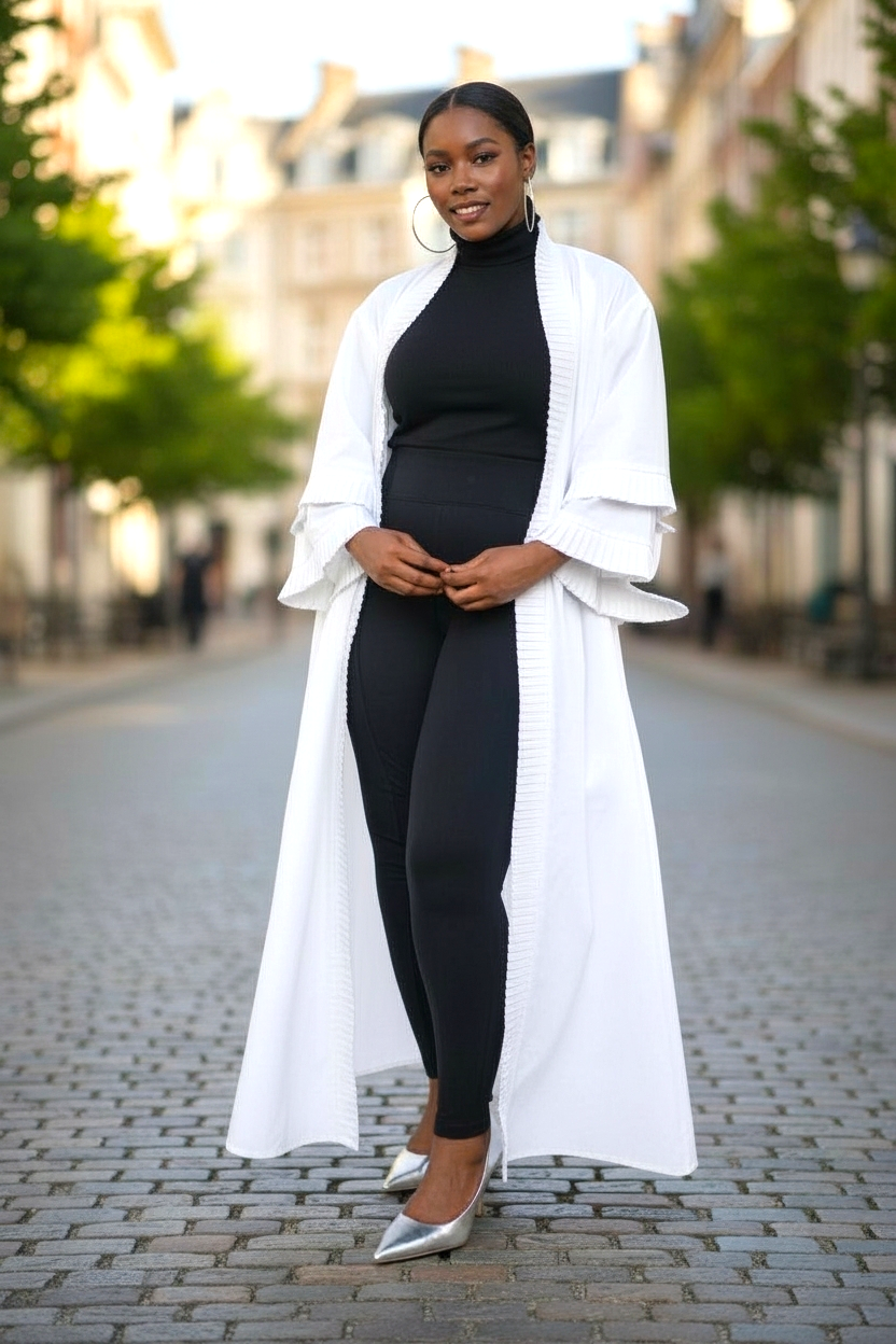 Ade's Solid Print  Kimono Duster- Snow White