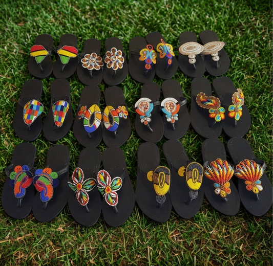 Yellow Red Green maasai beaded sandals
