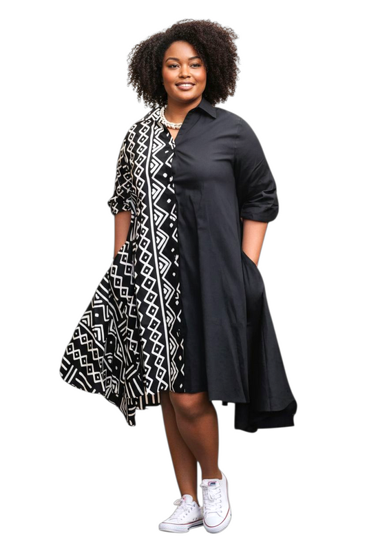 Casy's Hi-Low Shirt Dress -Print A