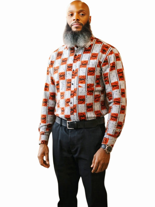 Gye Nyame Men's African Print Long Sleeve Shirt