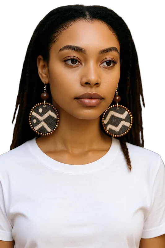 Adamas Large Beaded Mudcloth Earrings-Ayo