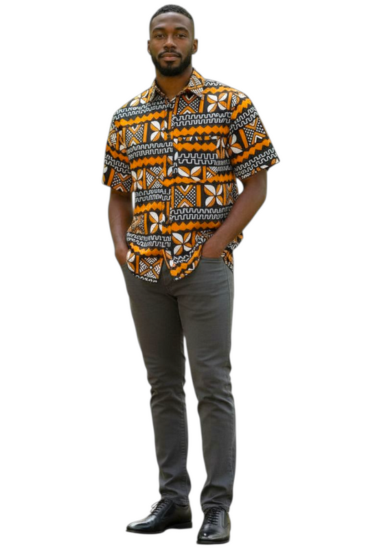 Tamba Men's African Print Button-Up Shirt
