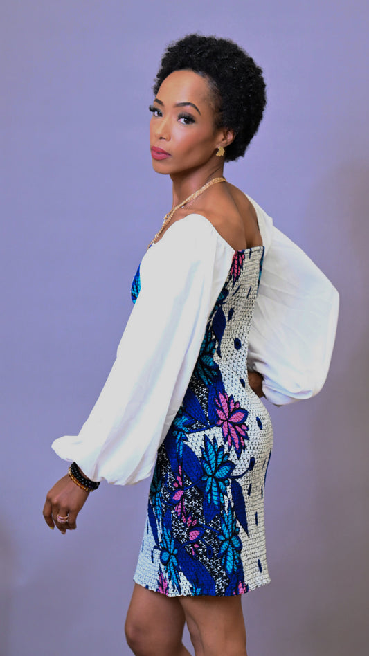 Adama Smocked Dress with Statement Sleeves- Print A