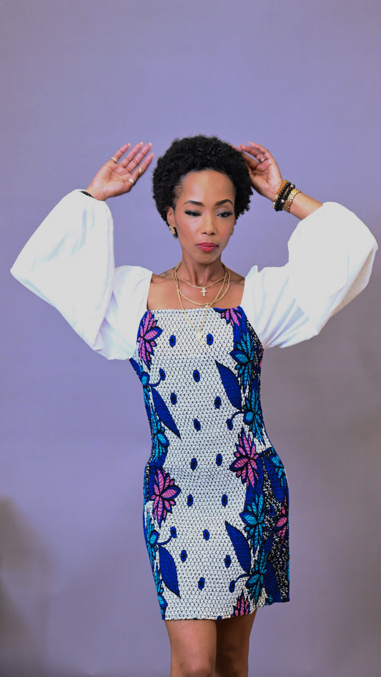 Adama Smocked Dress with Statement Sleeves- Print A