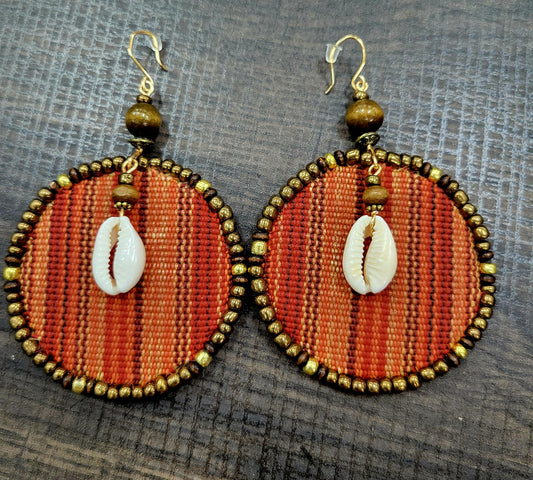 Adamas Shell Large Beaded Mudcloth Earrings-Musu