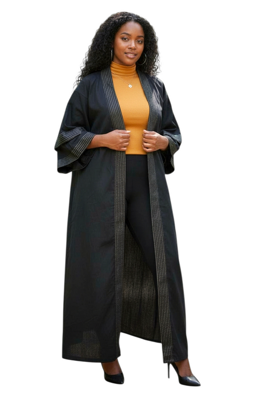 Ade's  Kimono Duster- Black with Gold Trim