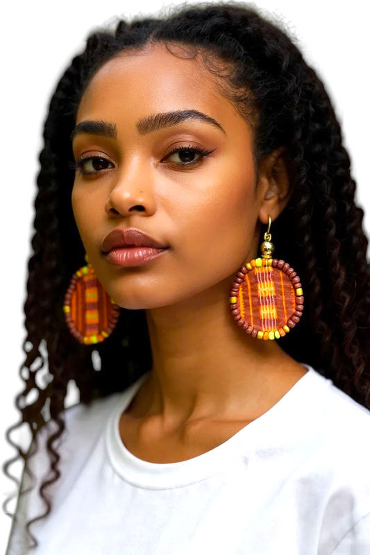 Adamas Small Beaded Mudcloth Earrings-Ayele