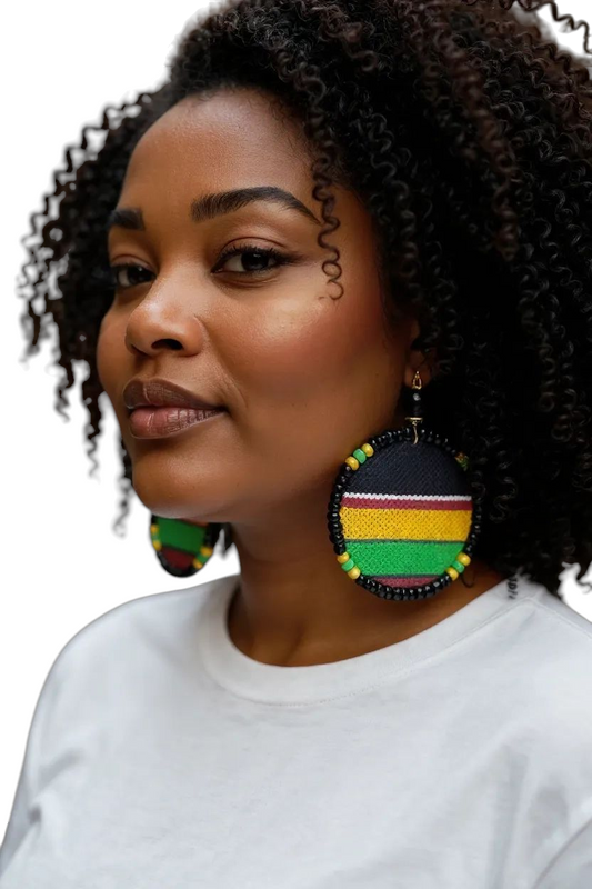 Adamas Large Beaded Mudcloth Earrings-Stella