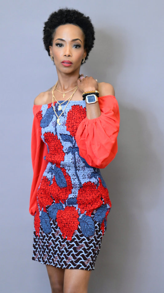 Adama Smocked Dress with Statement Sleeves- Print B