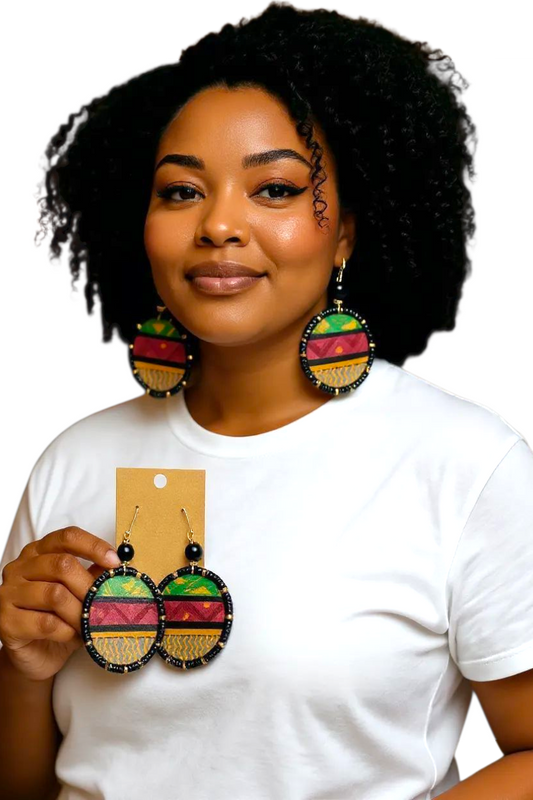Adamas Large Beaded Mudcloth Earrings-Zena