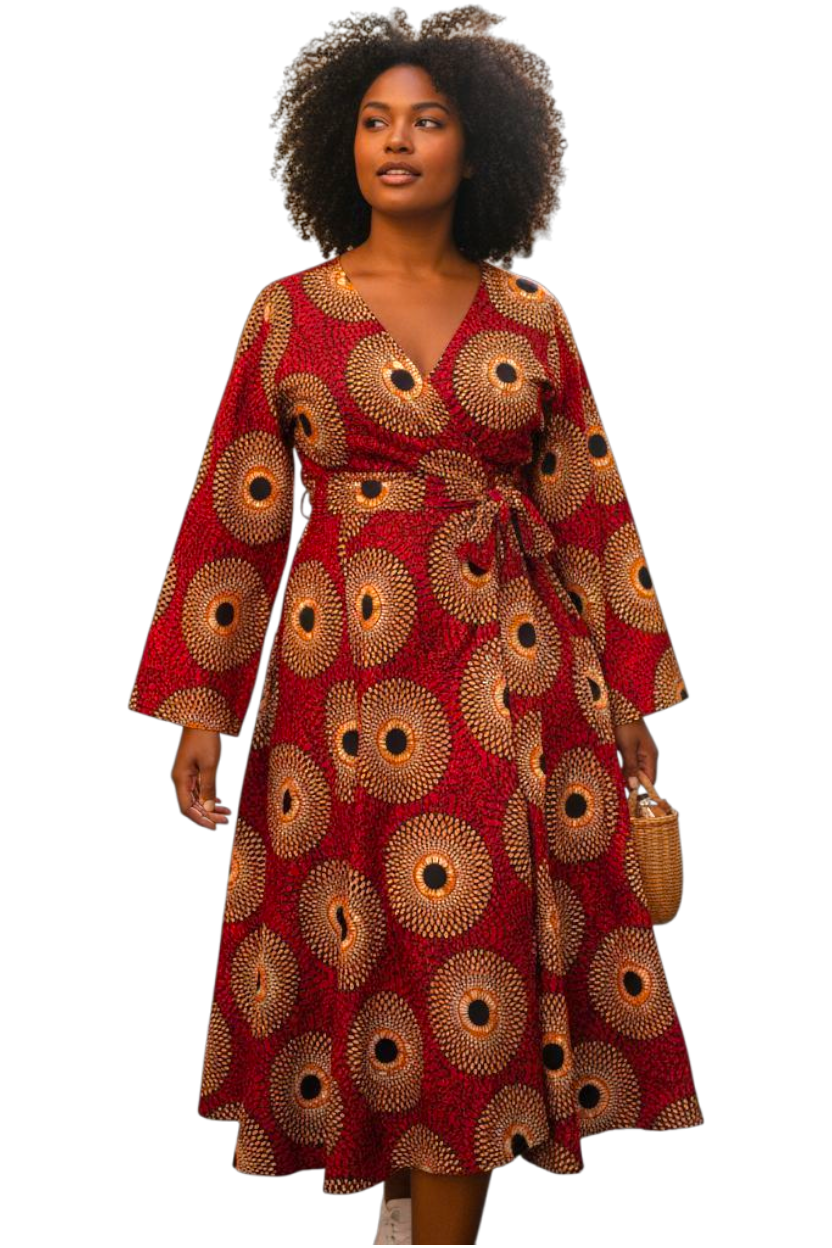 Casy's Ankara Print Elegance Wrap Dress – Bold, Beautiful & Effortlessly Flattering
