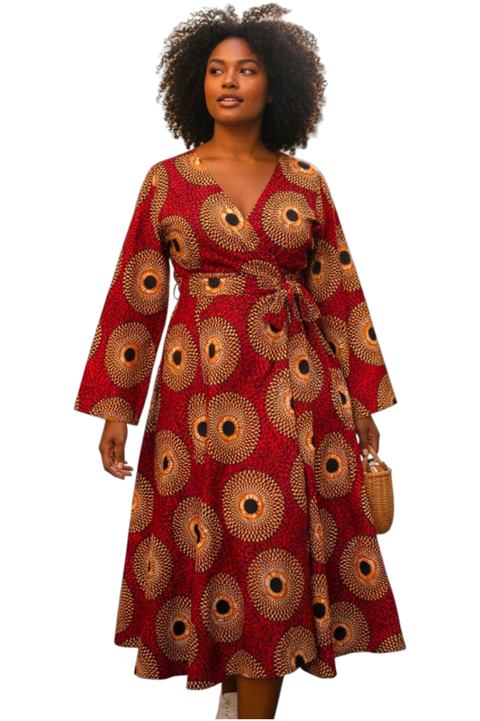 Casy's Ankara Print Elegance Wrap Dress – Bold, Beautiful & Effortlessly Flattering