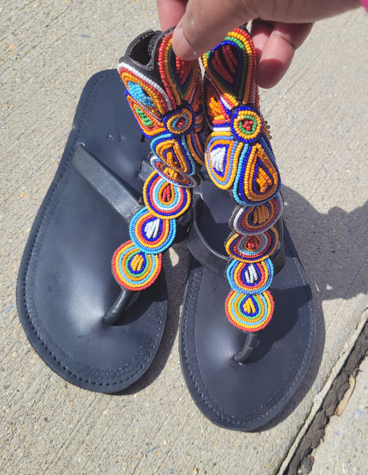 African Leather beaded gladiator sandals
